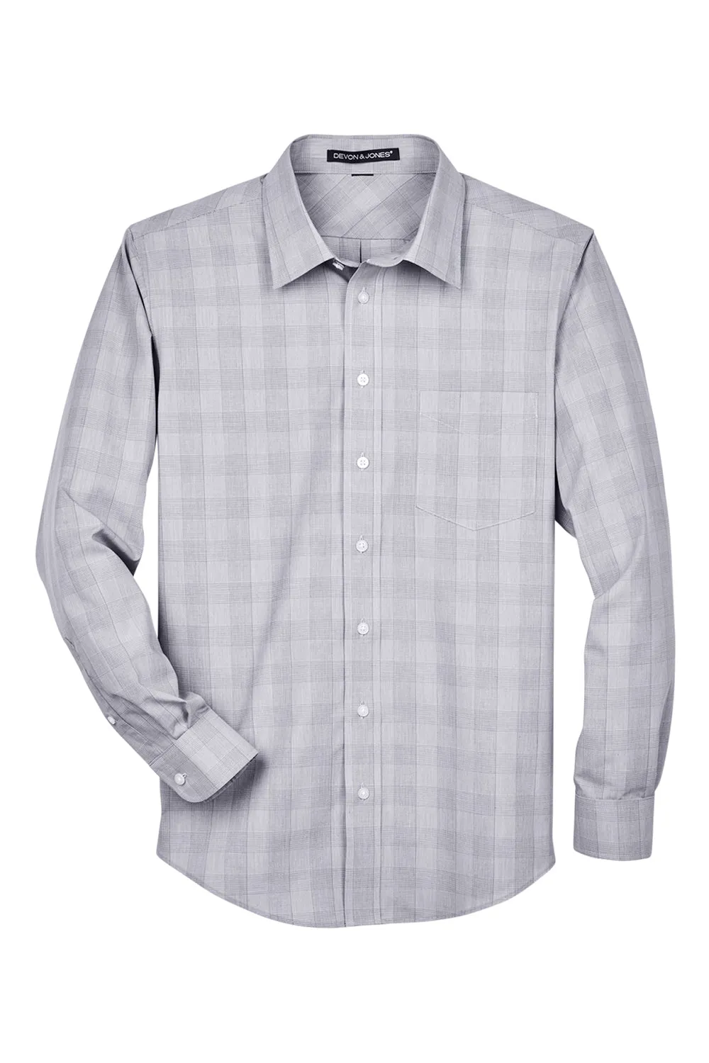 Devon & Jones Mens Crown Woven Collection Wrinkle Resistant Long Sleeve Button Down Shirt w/ Pocket - White/Graphite Grey/Light Graphite