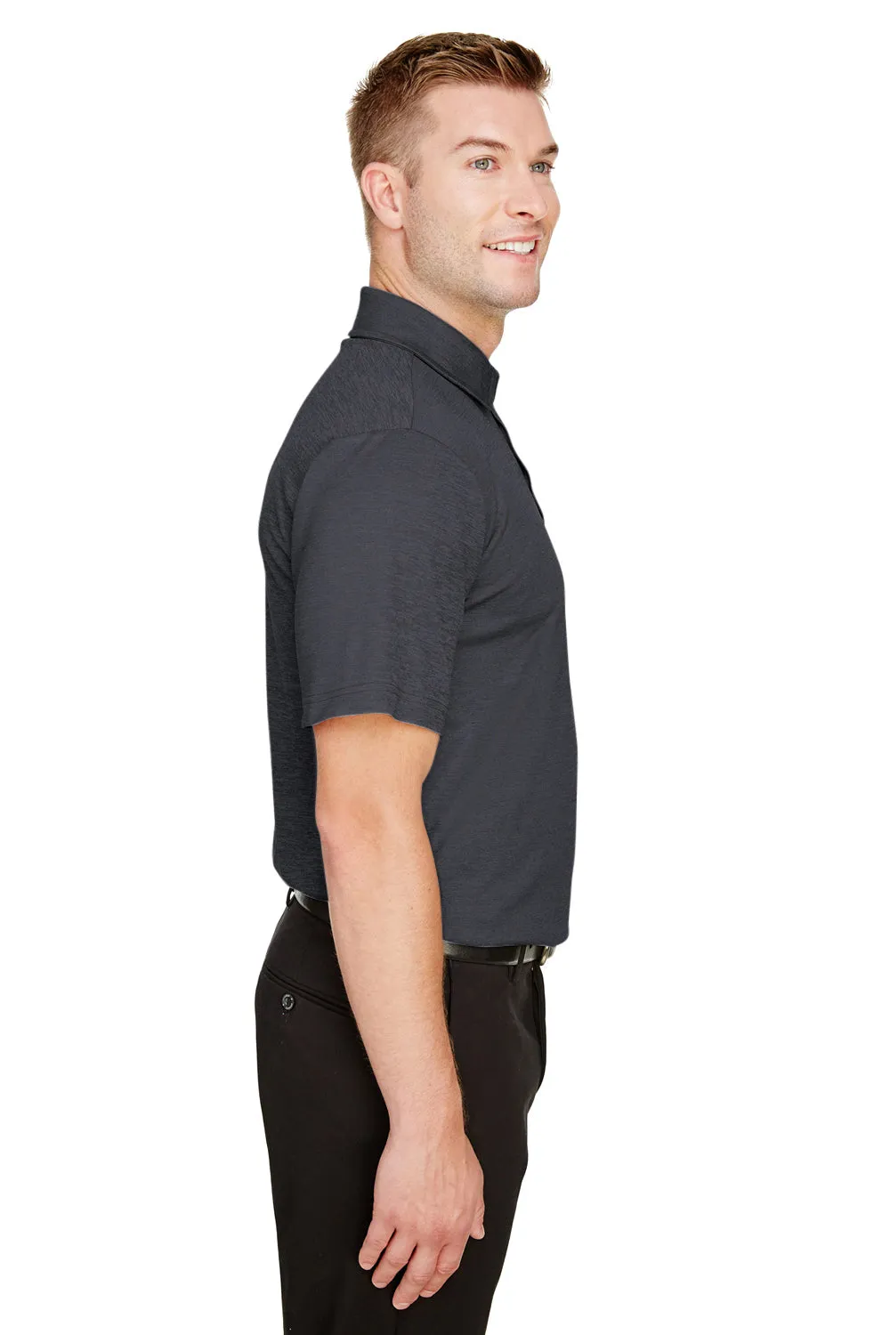 Devon & Jones Mens CrownLux Address Melange Performance Moisture Wicking Short Sleeve Polo Shirt - Heather Black