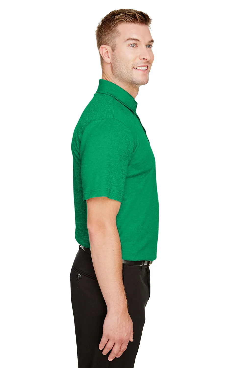Devon & Jones Mens CrownLux Address Melange Performance Moisture Wicking Short Sleeve Polo Shirt - Heather Kelly Green