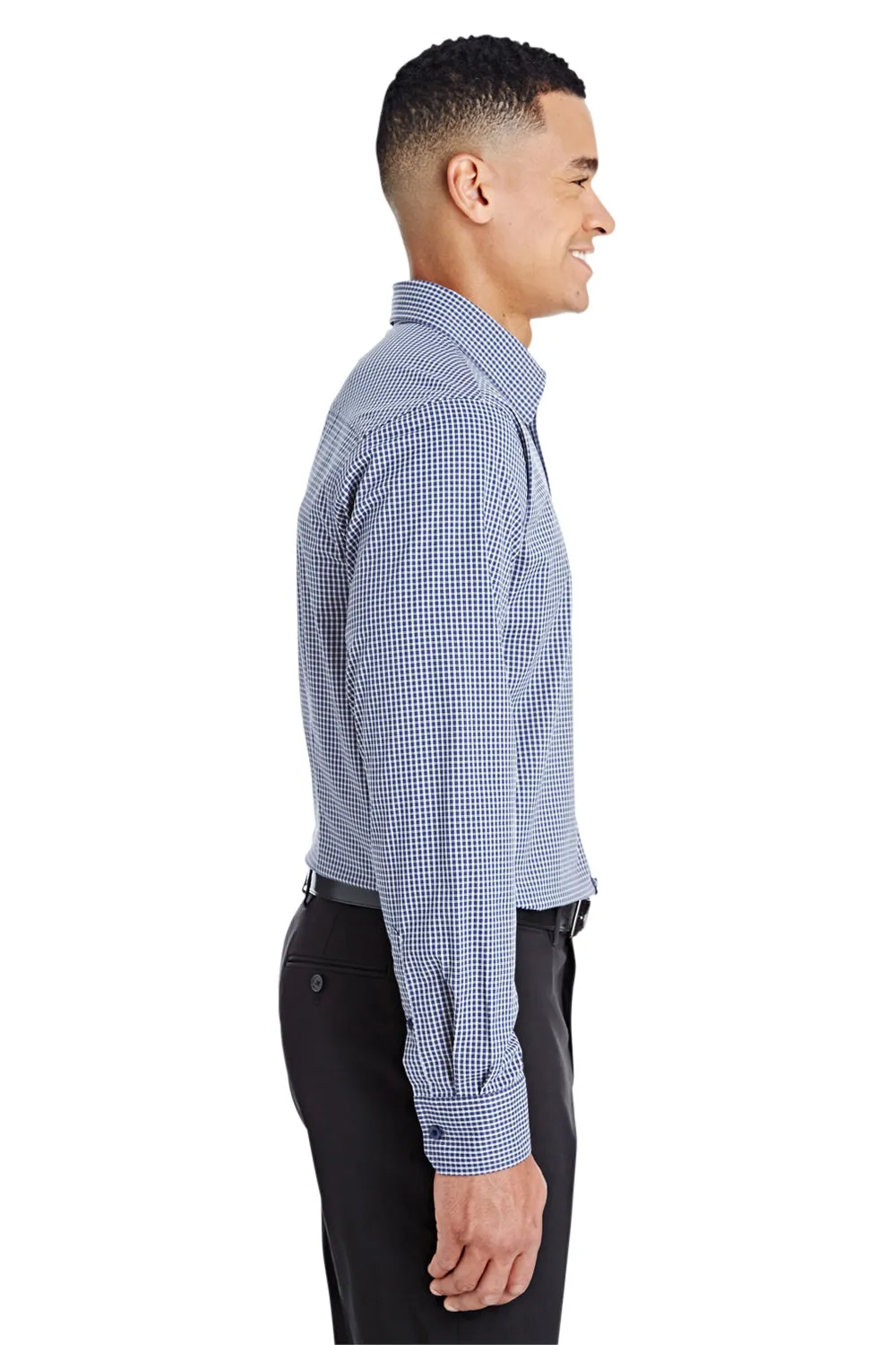 Devon & Jones Mens CrownLux Performance Moisture Wicking Long Sleeve Button Down Shirt - Navy Blue