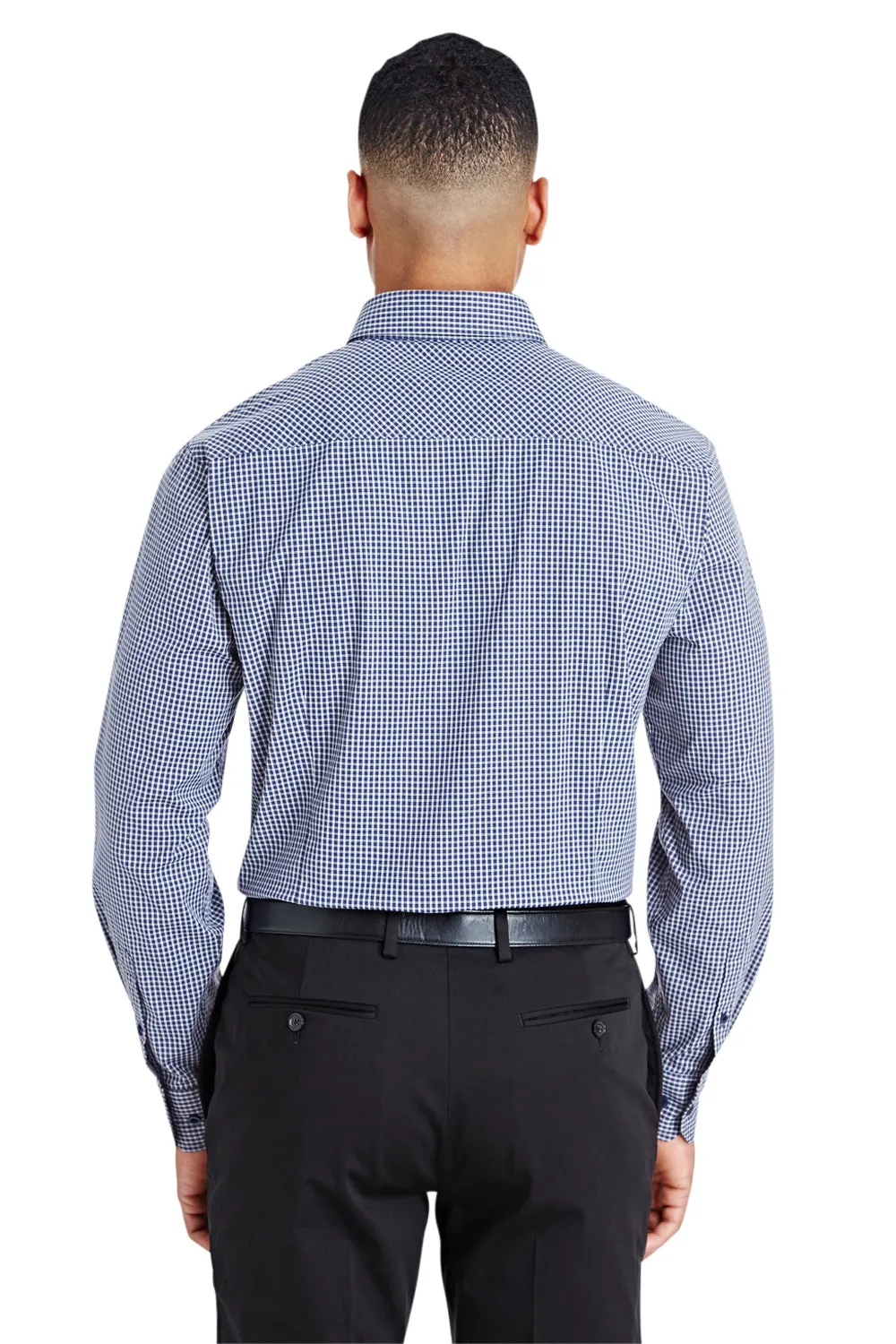 Devon & Jones Mens CrownLux Performance Moisture Wicking Long Sleeve Button Down Shirt - Navy Blue