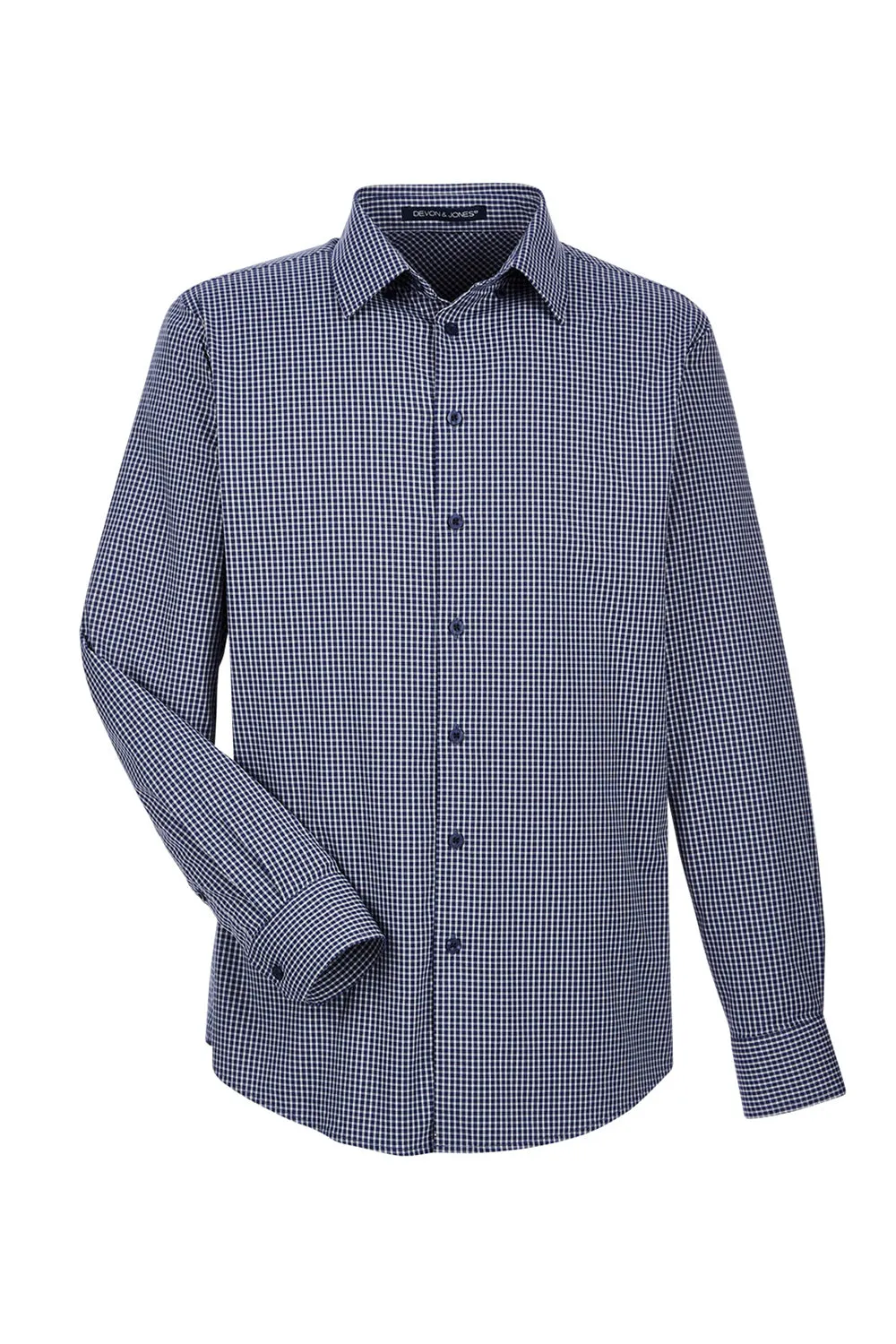 Devon & Jones Mens CrownLux Performance Moisture Wicking Long Sleeve Button Down Shirt - Navy Blue