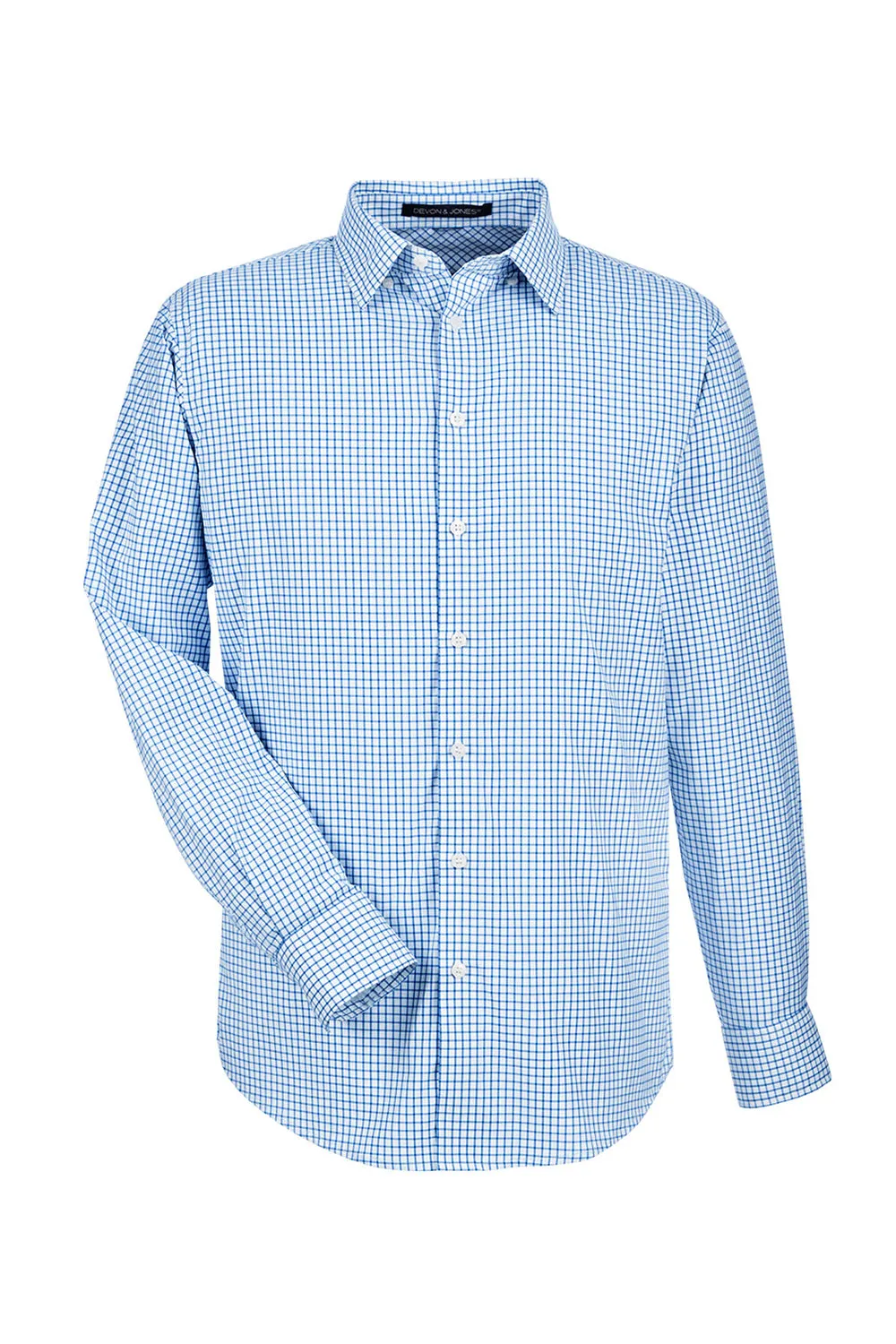Devon & Jones Mens CrownLux Performance Moisture Wicking Long Sleeve Button Down Shirt w/ Pocket - French Blue/White
