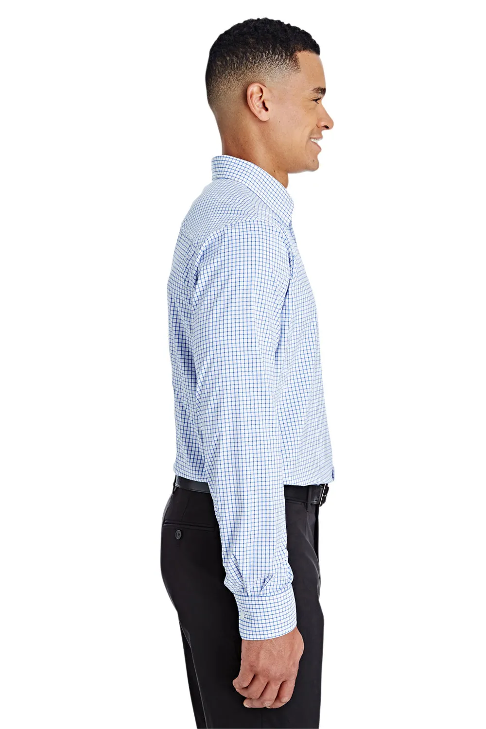 Devon & Jones Mens CrownLux Performance Moisture Wicking Long Sleeve Button Down Shirt w/ Pocket - French Blue/White