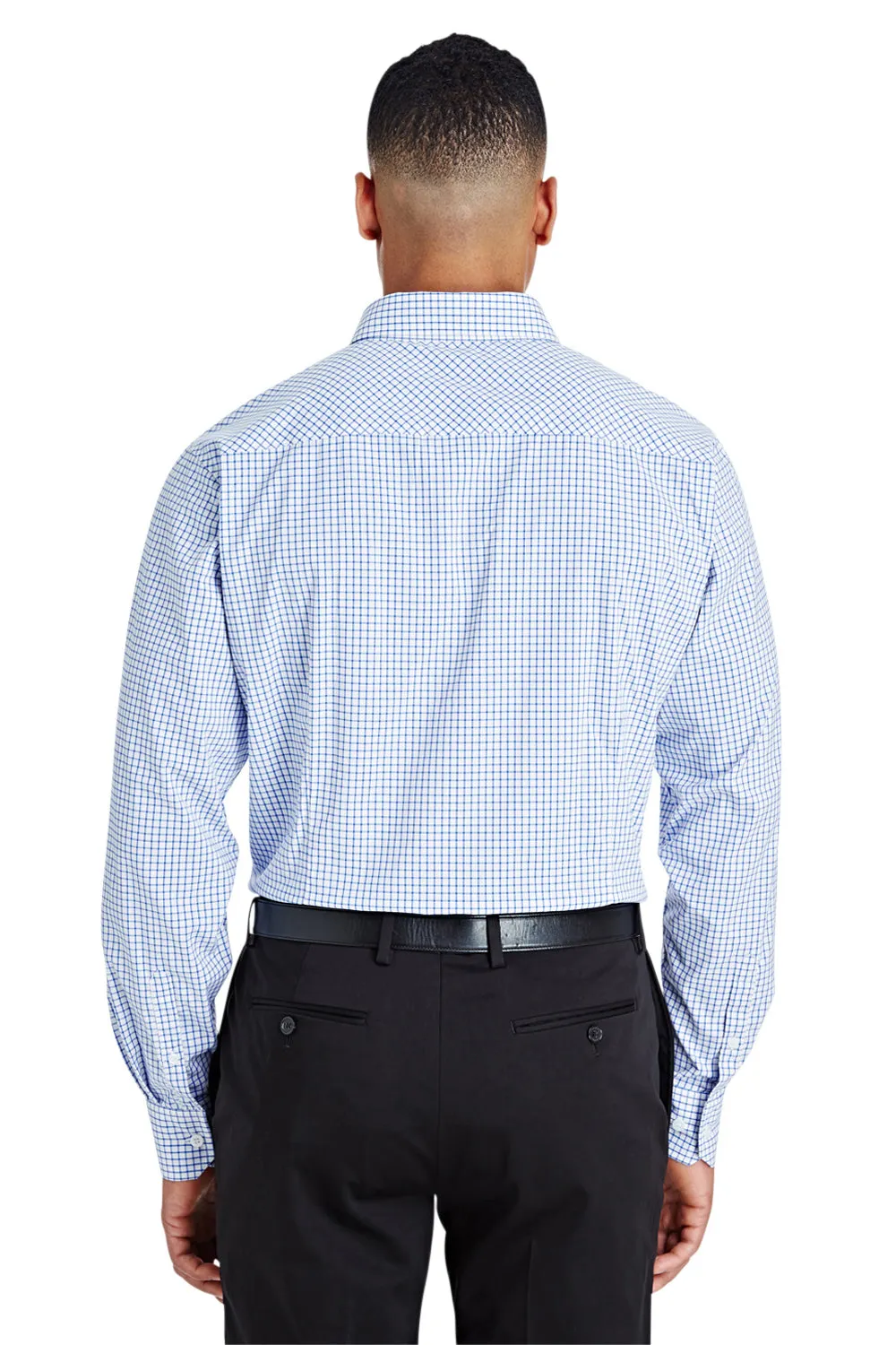 Devon & Jones Mens CrownLux Performance Moisture Wicking Long Sleeve Button Down Shirt w/ Pocket - French Blue/White