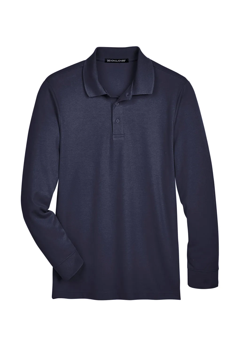 Devon & Jones Mens CrownLux Performance Moisture Wicking Long Sleeve Polo Shirt - Navy Blue