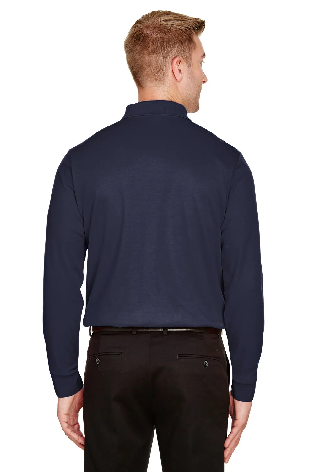 Devon & Jones Mens CrownLux Performance Moisture Wicking Long Sleeve Polo Shirt - Navy Blue