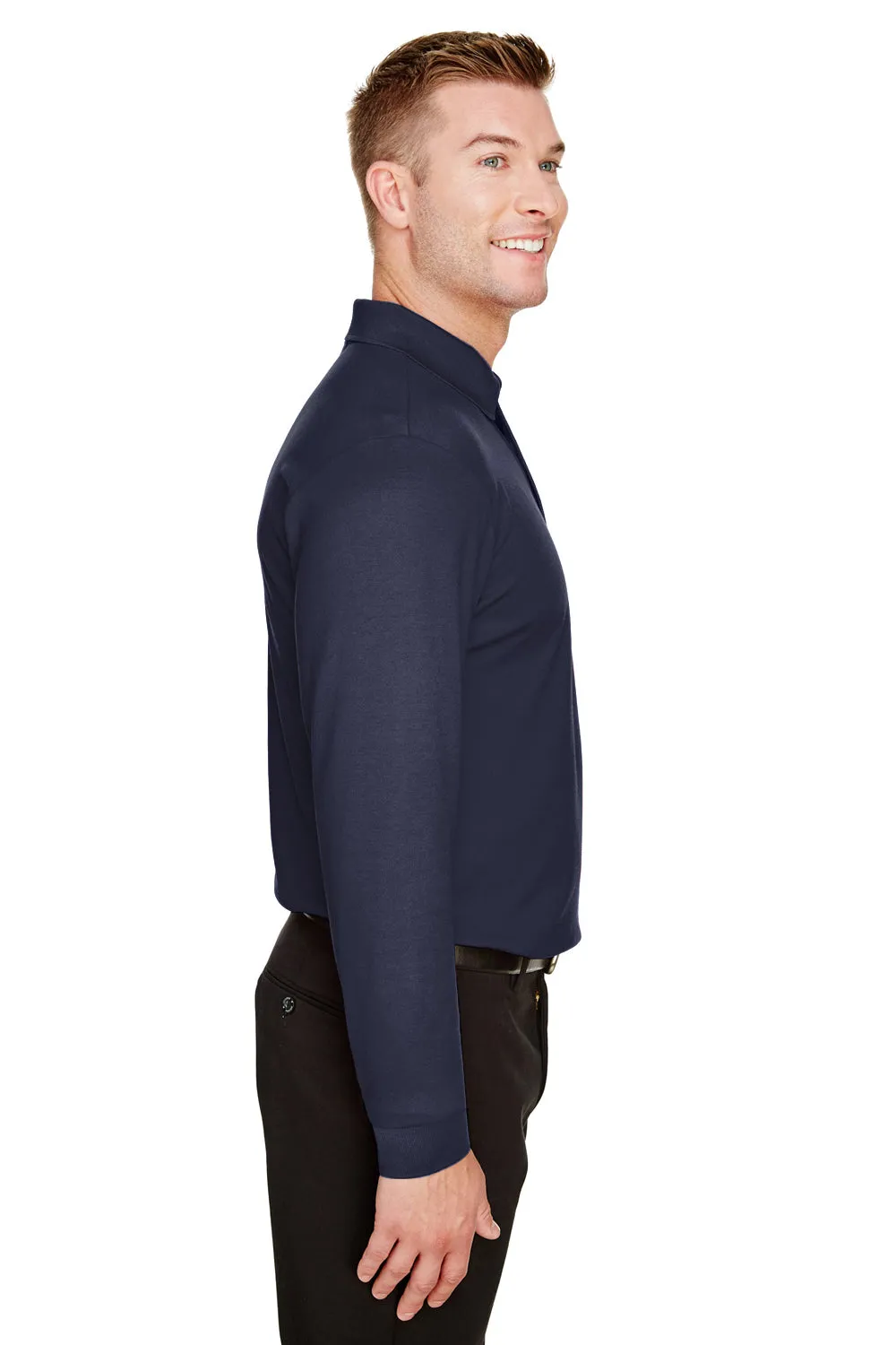 Devon & Jones Mens CrownLux Performance Moisture Wicking Long Sleeve Polo Shirt - Navy Blue