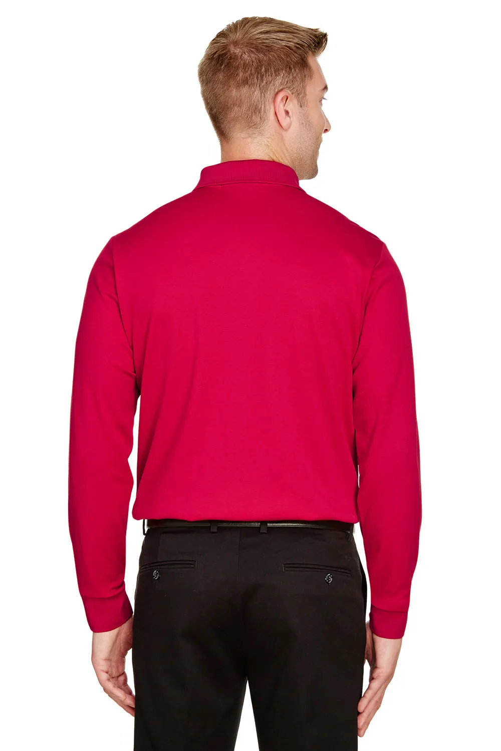 Devon & Jones Mens CrownLux Performance Moisture Wicking Long Sleeve Polo Shirt - Red