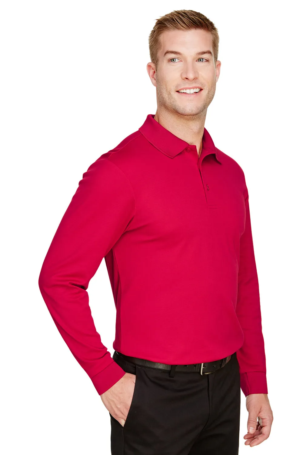 Devon & Jones Mens CrownLux Performance Moisture Wicking Long Sleeve Polo Shirt - Red