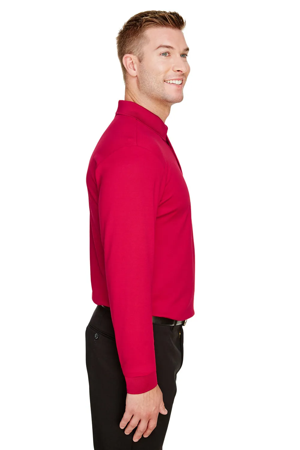 Devon & Jones Mens CrownLux Performance Moisture Wicking Long Sleeve Polo Shirt - Red
