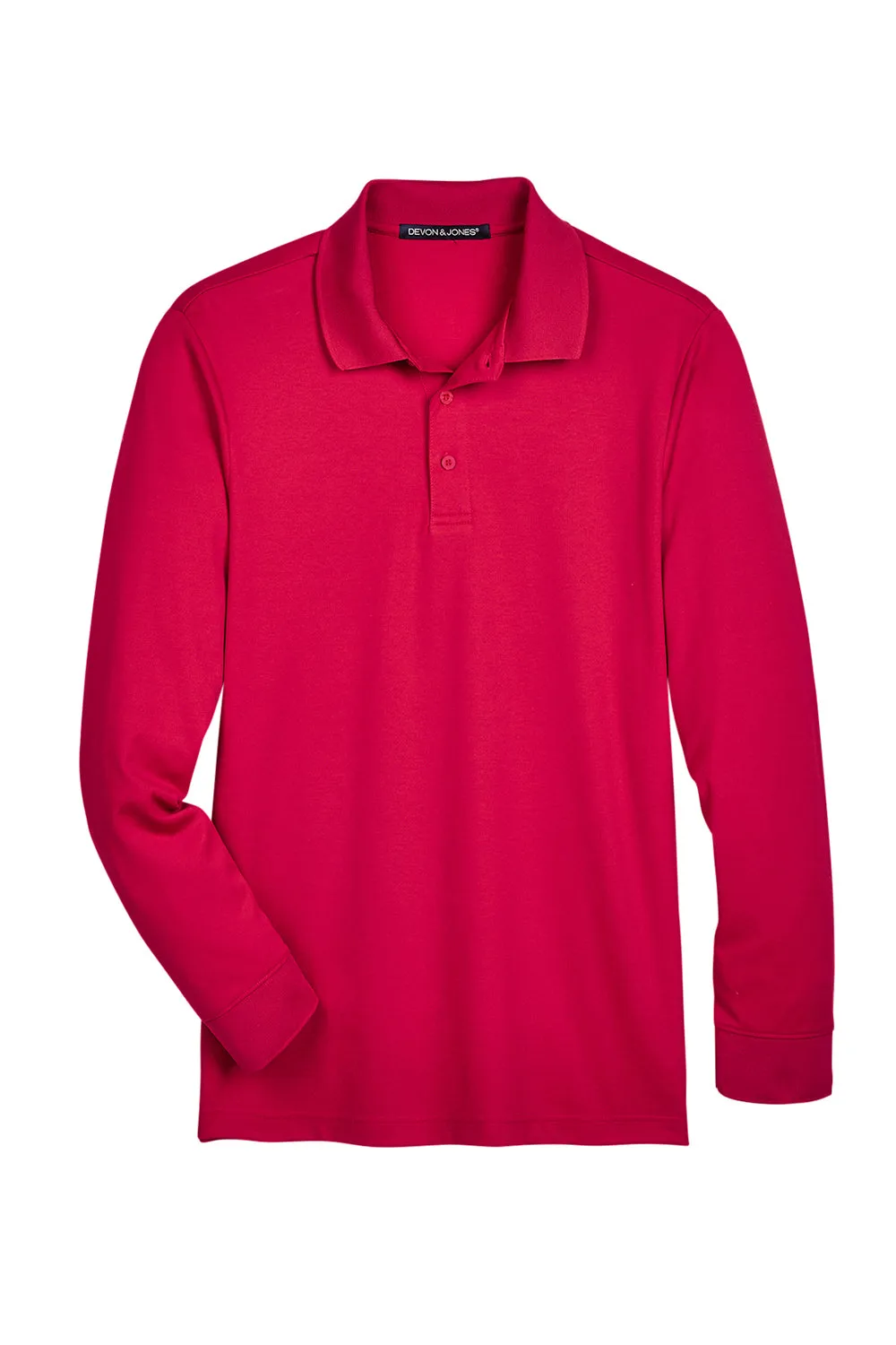 Devon & Jones Mens CrownLux Performance Moisture Wicking Long Sleeve Polo Shirt - Red