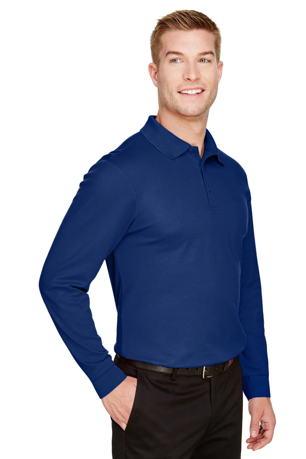 Devon & Jones Mens CrownLux Performance Moisture Wicking Long Sleeve Polo Shirt - True Royal Blue