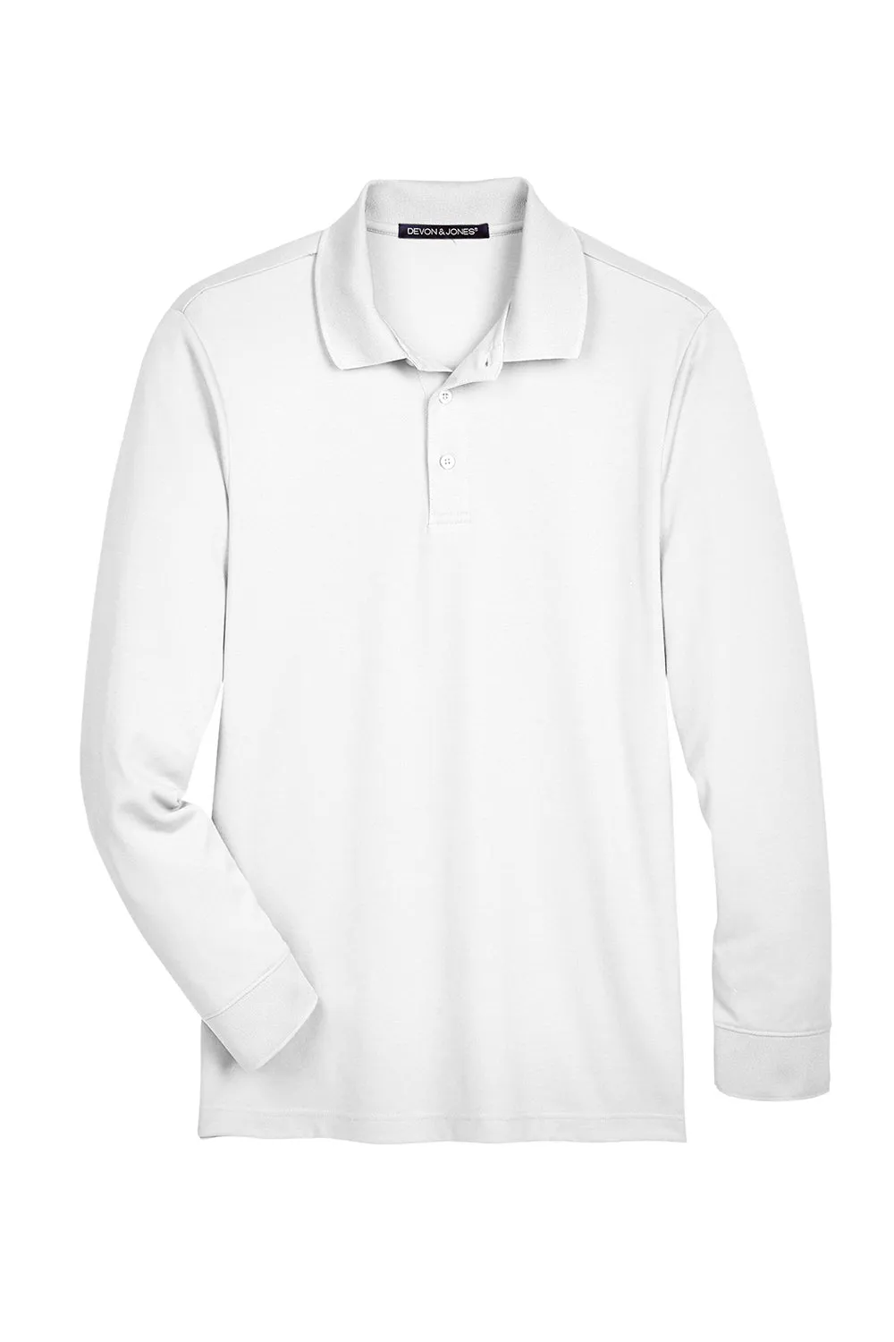 Devon & Jones Mens CrownLux Performance Moisture Wicking Long Sleeve Polo Shirt - White