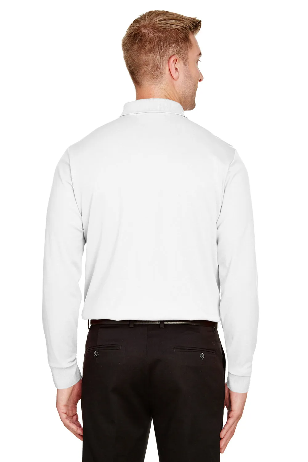 Devon & Jones Mens CrownLux Performance Moisture Wicking Long Sleeve Polo Shirt - White