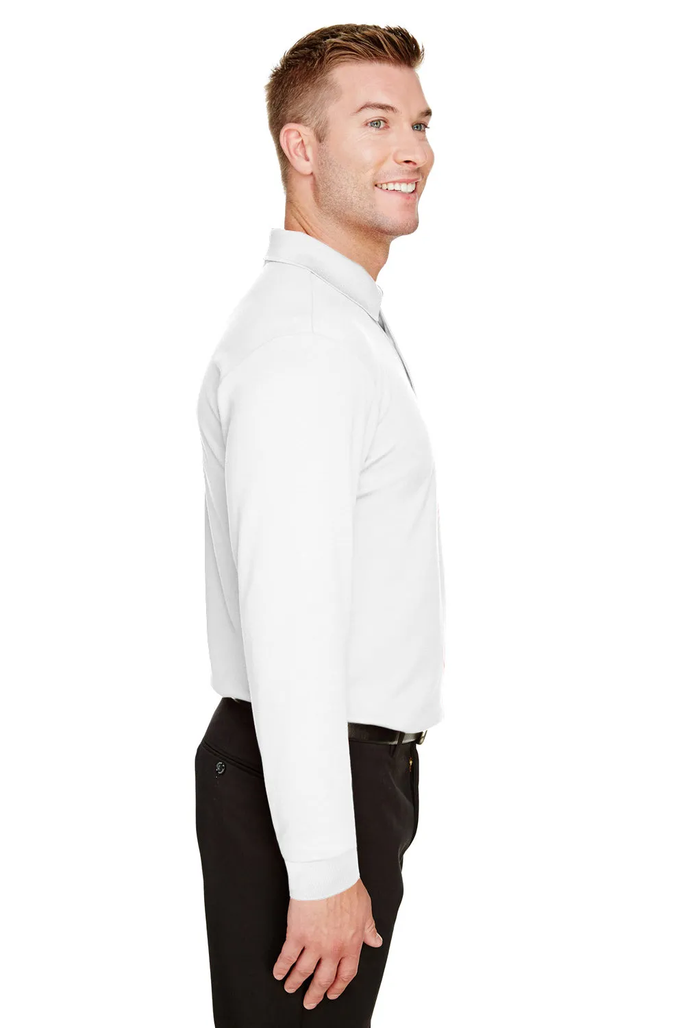 Devon & Jones Mens CrownLux Performance Moisture Wicking Long Sleeve Polo Shirt - White