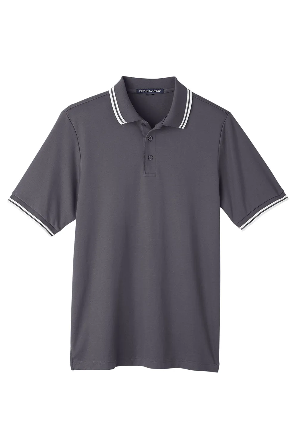 Devon & Jones Mens CrownLux Performance Moisture Wicking Short Sleeve Polo Shirt - Graphite Grey/White