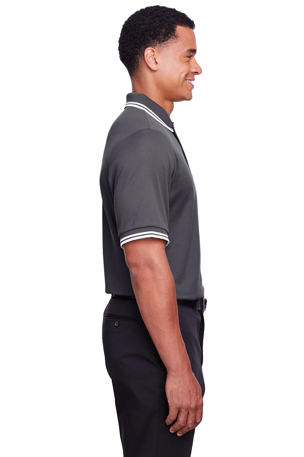 Devon & Jones Mens CrownLux Performance Moisture Wicking Short Sleeve Polo Shirt - Graphite Grey/White