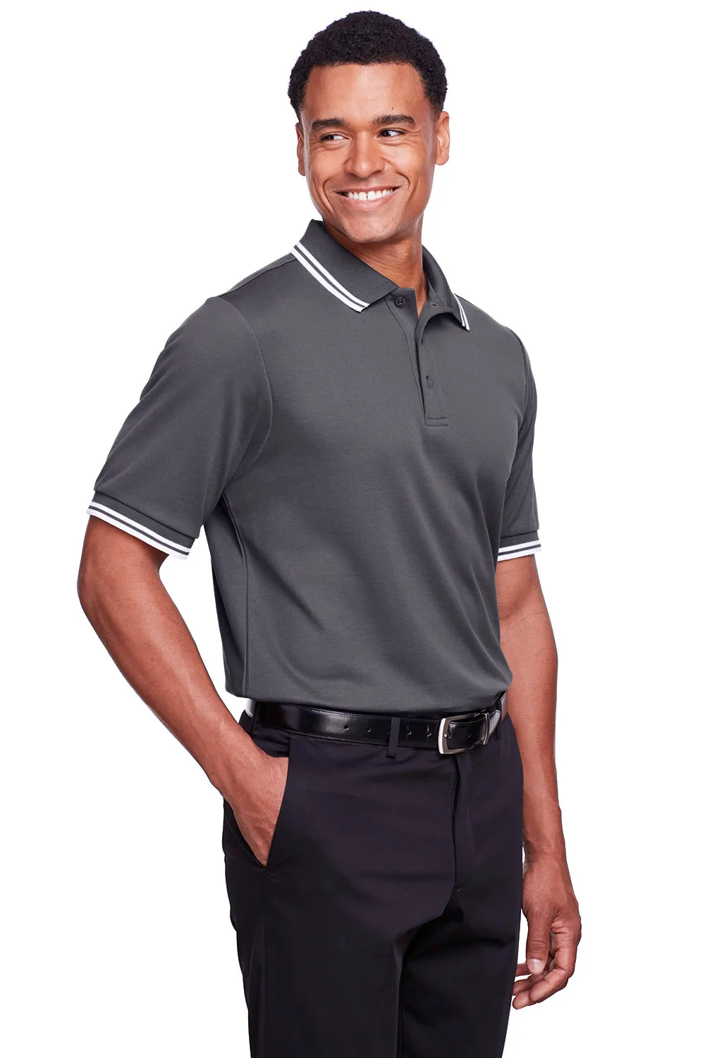 Devon & Jones Mens CrownLux Performance Moisture Wicking Short Sleeve Polo Shirt - Graphite Grey/White