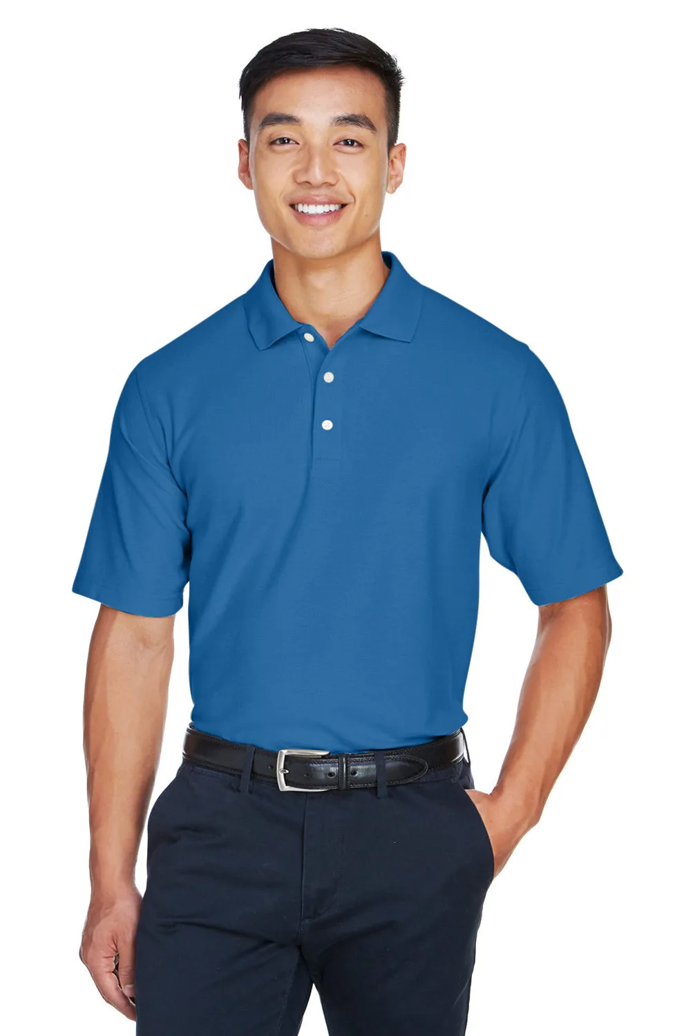 Devon & Jones Mens DryTec20 Performance Moisture Wicking Short Sleeve Polo Shirt - French Blue