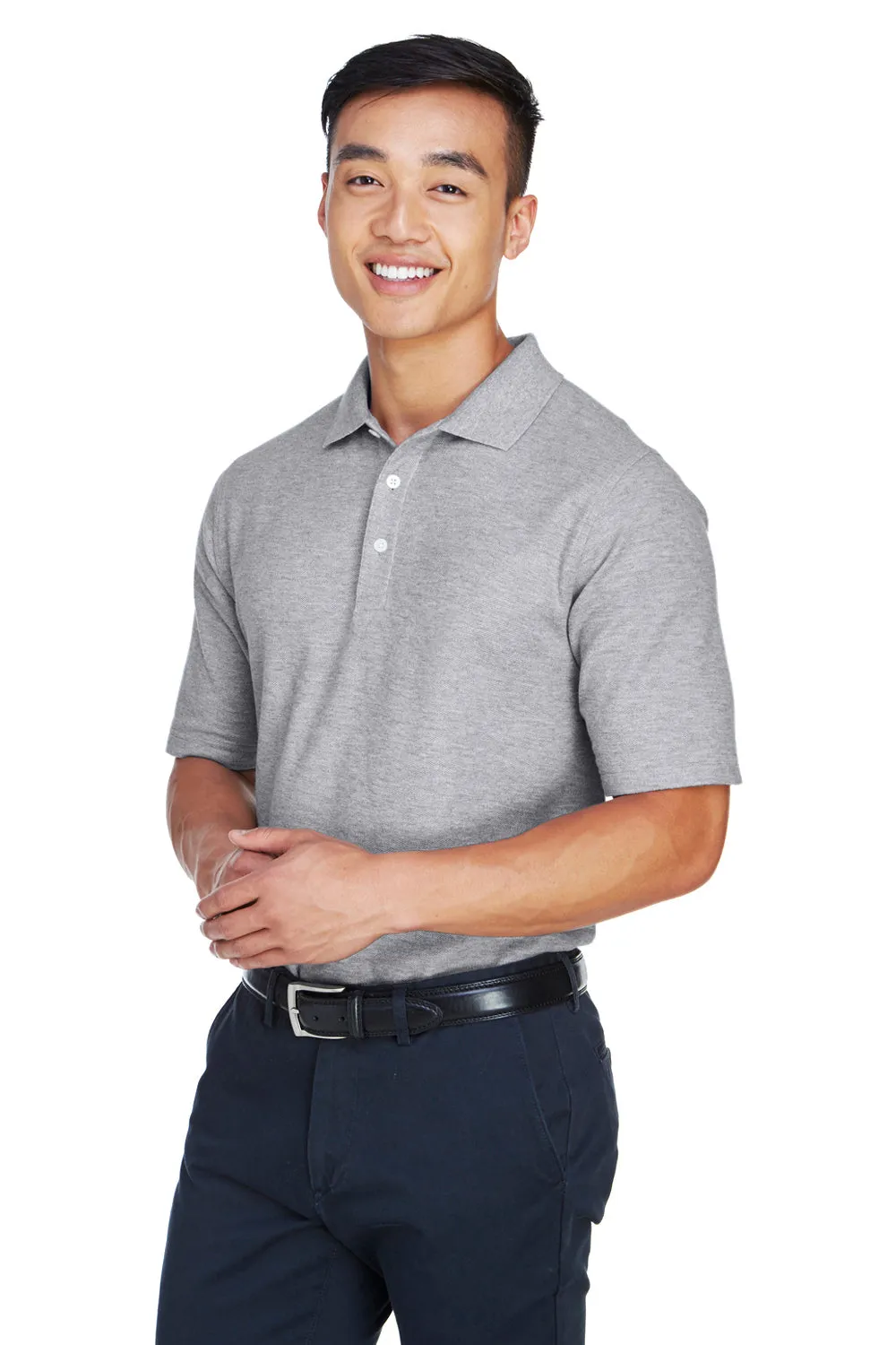 Devon & Jones Mens DryTec20 Performance Moisture Wicking Short Sleeve Polo Shirt - Heather Grey
