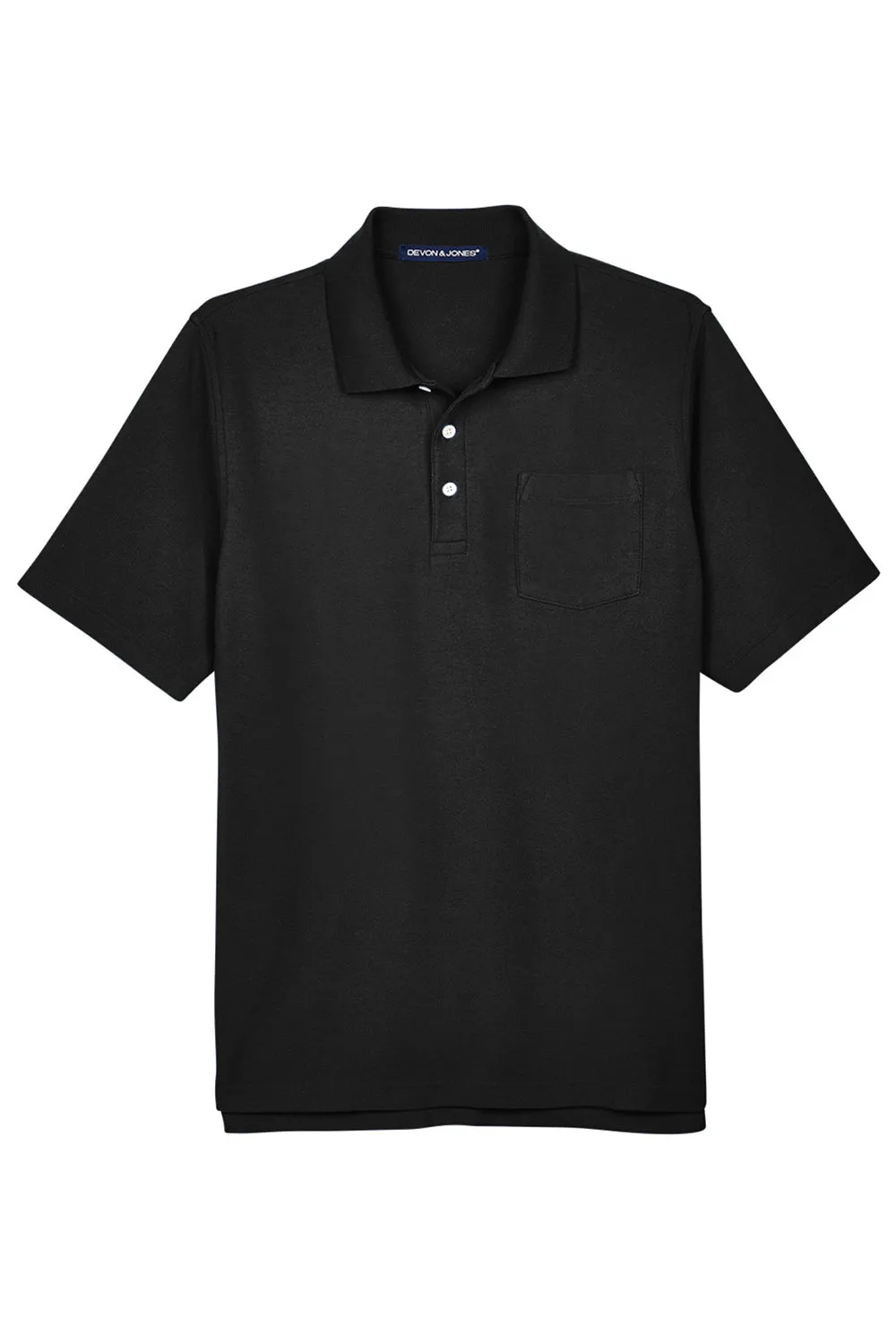 Devon & Jones Mens DryTec20 Performance Moisture Wicking Short Sleeve Polo Shirt w/ Pocket - Black
