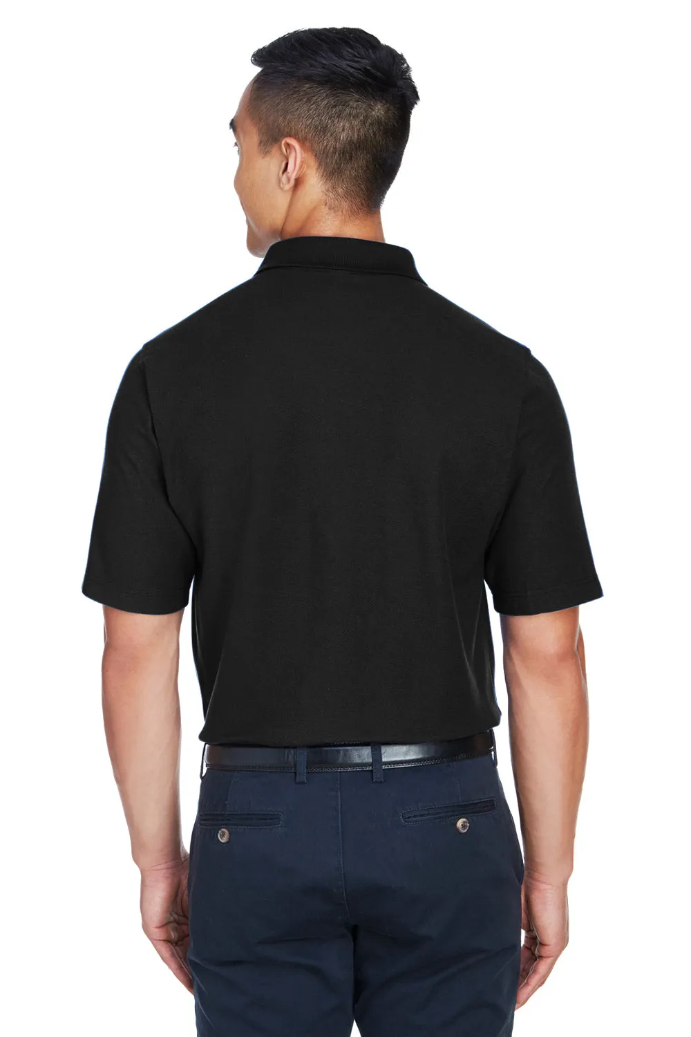 Devon & Jones Mens DryTec20 Performance Moisture Wicking Short Sleeve Polo Shirt w/ Pocket - Black