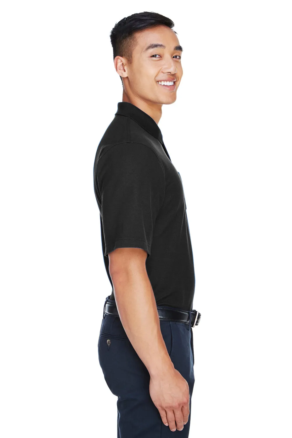 Devon & Jones Mens DryTec20 Performance Moisture Wicking Short Sleeve Polo Shirt w/ Pocket - Black