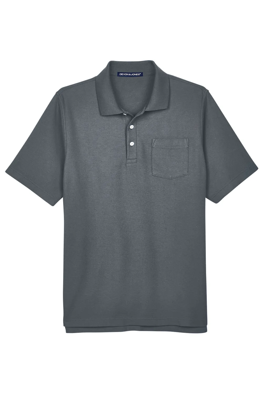 Devon & Jones Mens DryTec20 Performance Moisture Wicking Short Sleeve Polo Shirt w/ Pocket - Graphite Grey