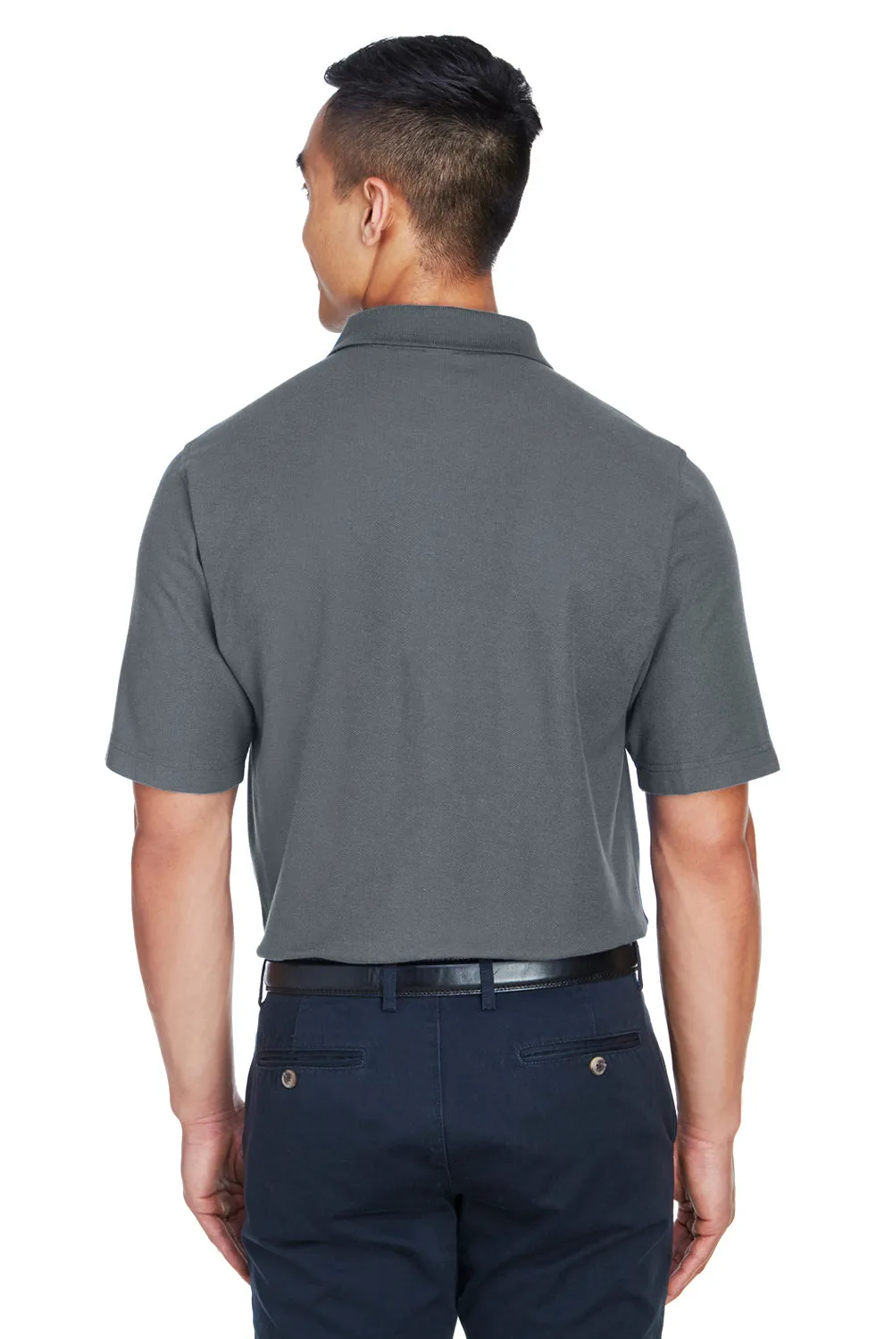 Devon & Jones Mens DryTec20 Performance Moisture Wicking Short Sleeve Polo Shirt w/ Pocket - Graphite Grey