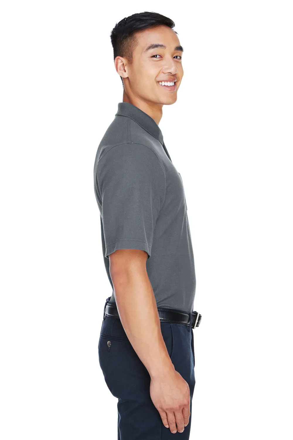 Devon & Jones Mens DryTec20 Performance Moisture Wicking Short Sleeve Polo Shirt w/ Pocket - Graphite Grey