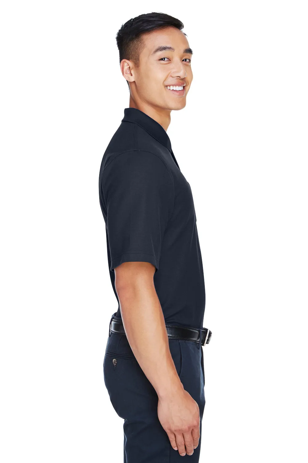 Devon & Jones Mens DryTec20 Performance Moisture Wicking Short Sleeve Polo Shirt w/ Pocket - Navy Blue