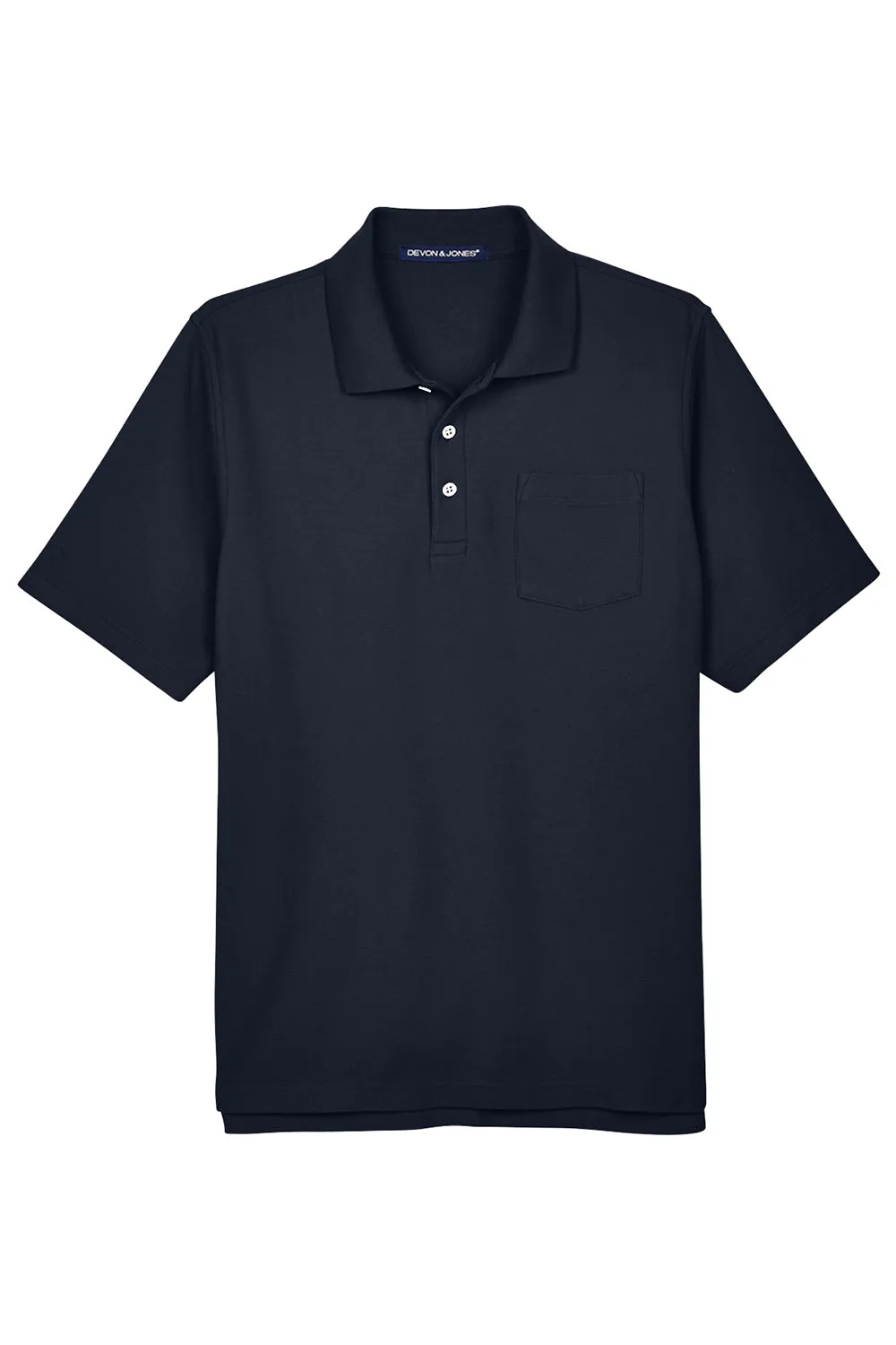 Devon & Jones Mens DryTec20 Performance Moisture Wicking Short Sleeve Polo Shirt w/ Pocket - Navy Blue