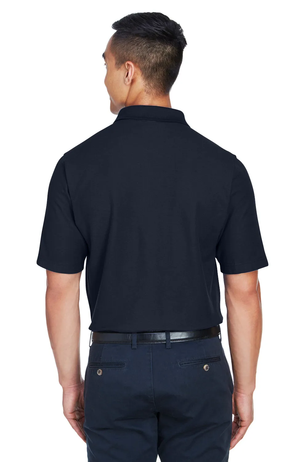 Devon & Jones Mens DryTec20 Performance Moisture Wicking Short Sleeve Polo Shirt w/ Pocket - Navy Blue