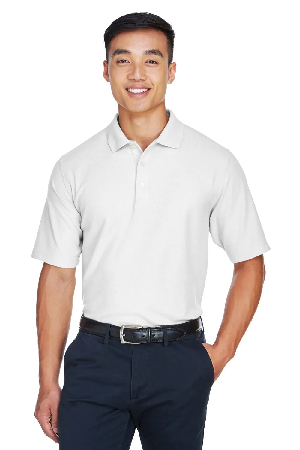 Devon & Jones Mens DryTec20 Performance Moisture Wicking Short Sleeve Polo Shirt - White
