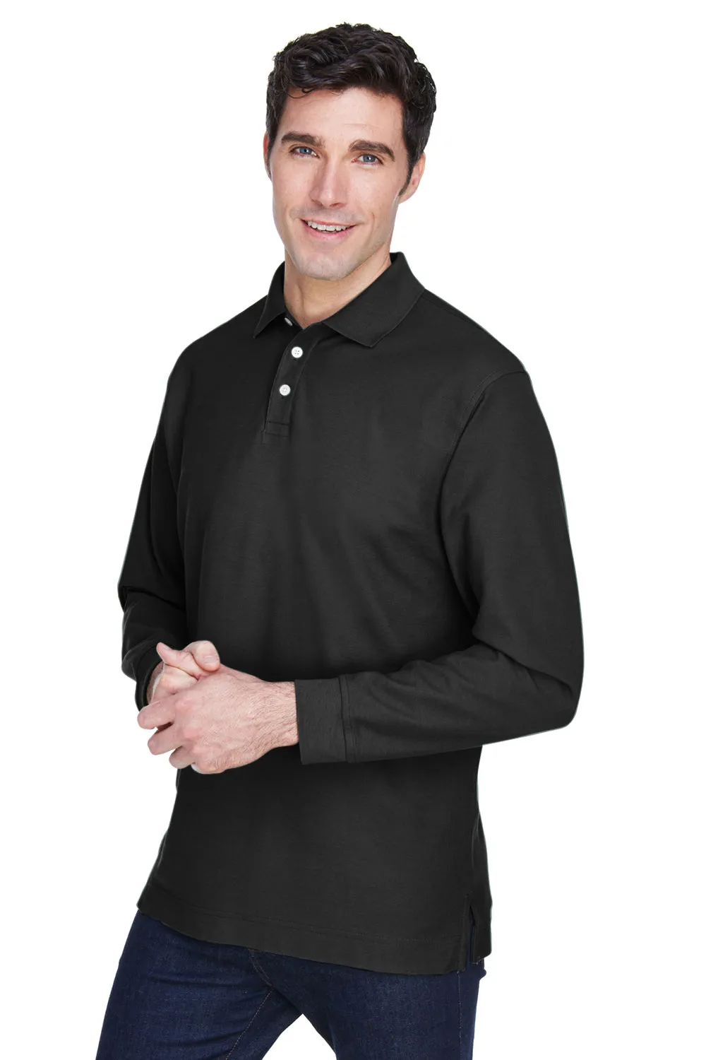 Devon & Jones Mens Long Sleeve Polo Shirt - Black