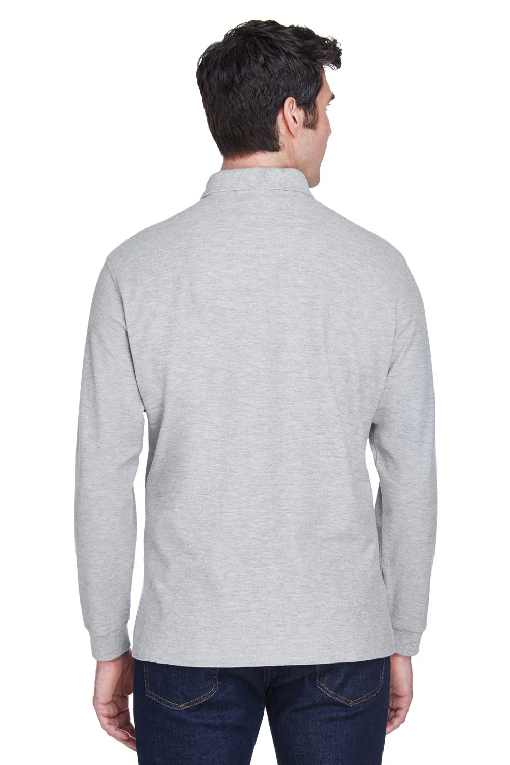 Devon & Jones Mens Long Sleeve Polo Shirt - Heather Grey
