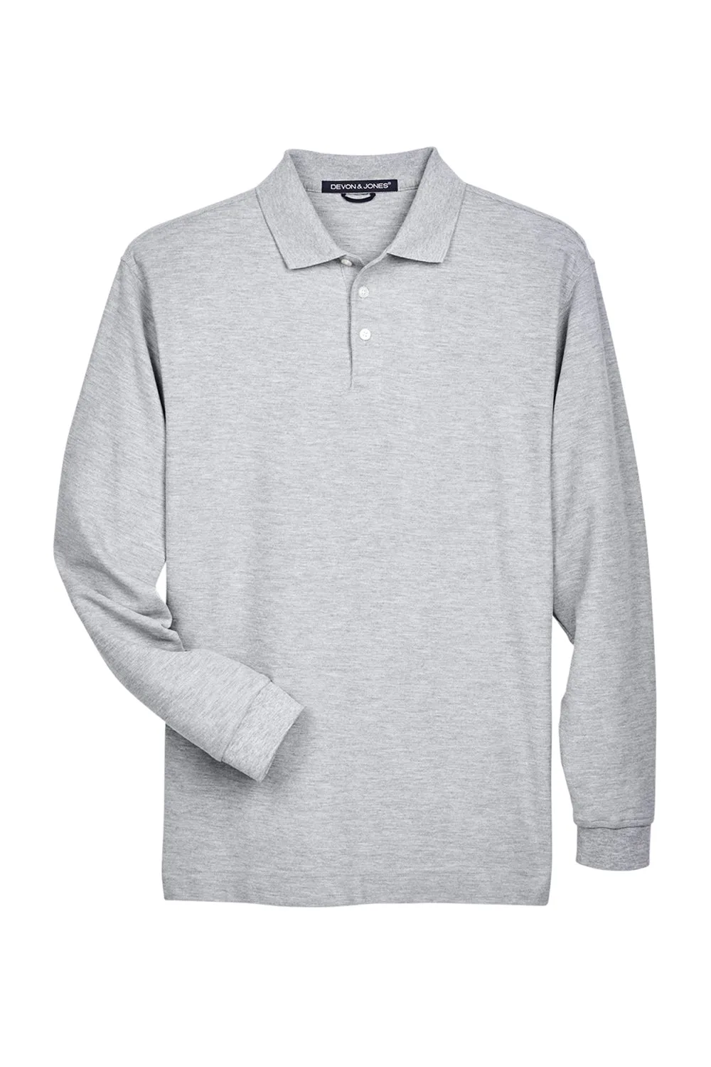 Devon & Jones Mens Long Sleeve Polo Shirt - Heather Grey
