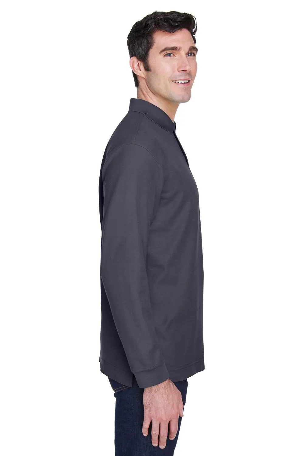 Devon & Jones Mens Long Sleeve Polo Shirt - Navy Blue