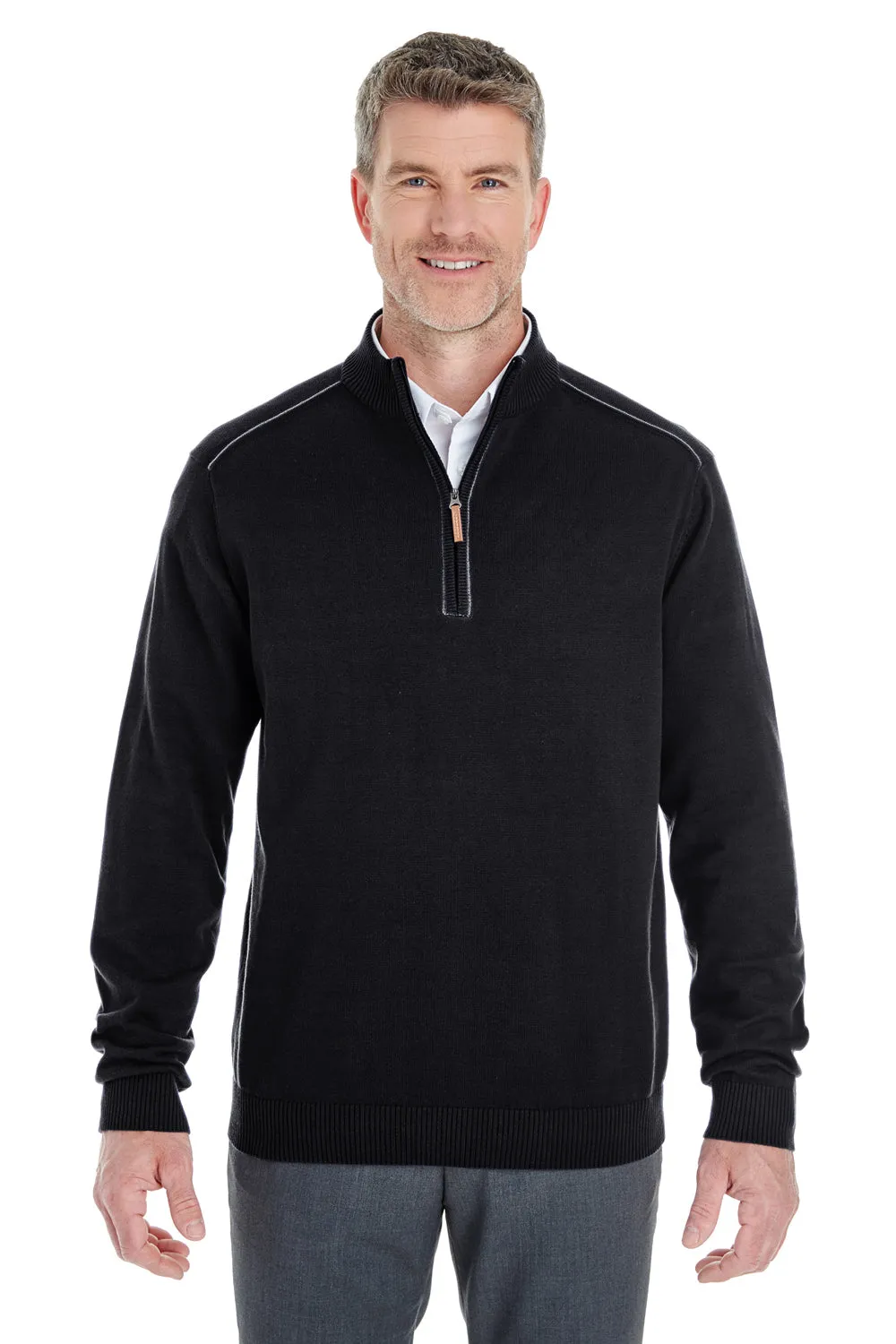 Devon & Jones Mens Manchester Jersey 1/4 Zip Sweater - Black - Closeout