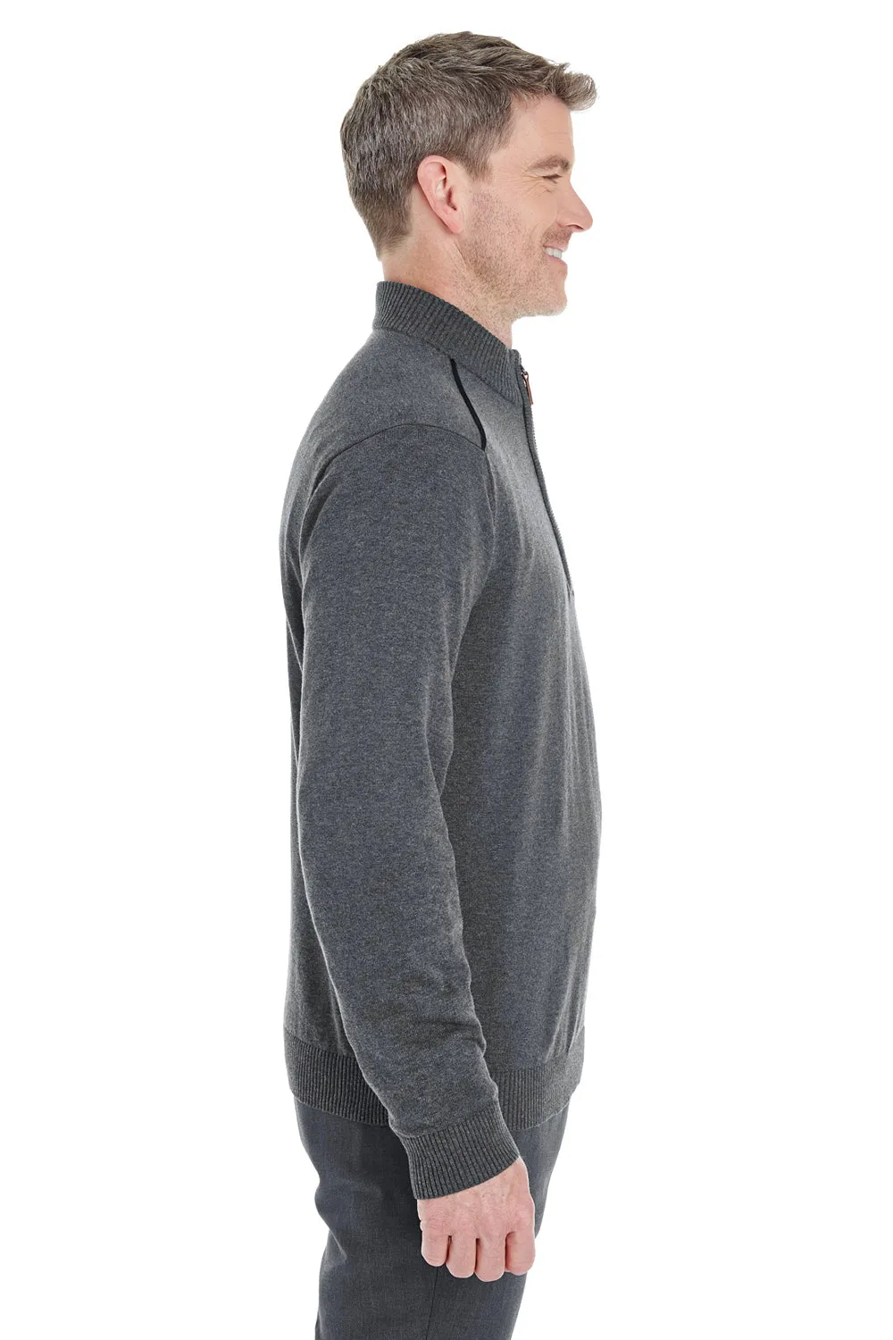 Devon & Jones Mens Manchester Jersey 1/4 Zip Sweater - Heather Dark Grey - Closeout