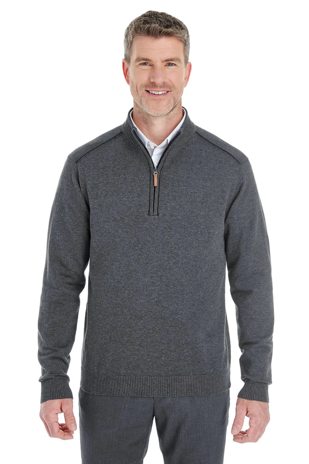 Devon & Jones Mens Manchester Jersey 1/4 Zip Sweater - Heather Dark Grey - Closeout