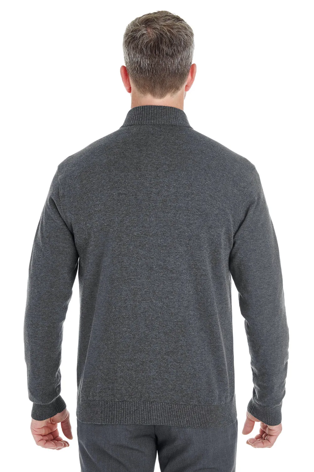 Devon & Jones Mens Manchester Jersey 1/4 Zip Sweater - Heather Dark Grey - Closeout