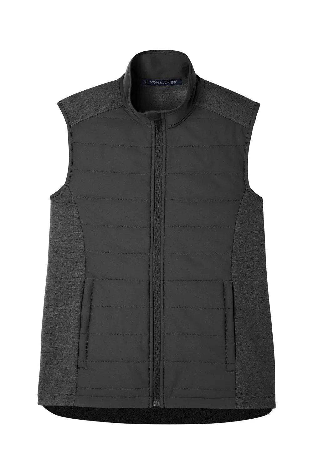 Devon & Jones Mens New Classics Charleston Hybrid Full Zip Vest - Black Melange/Black