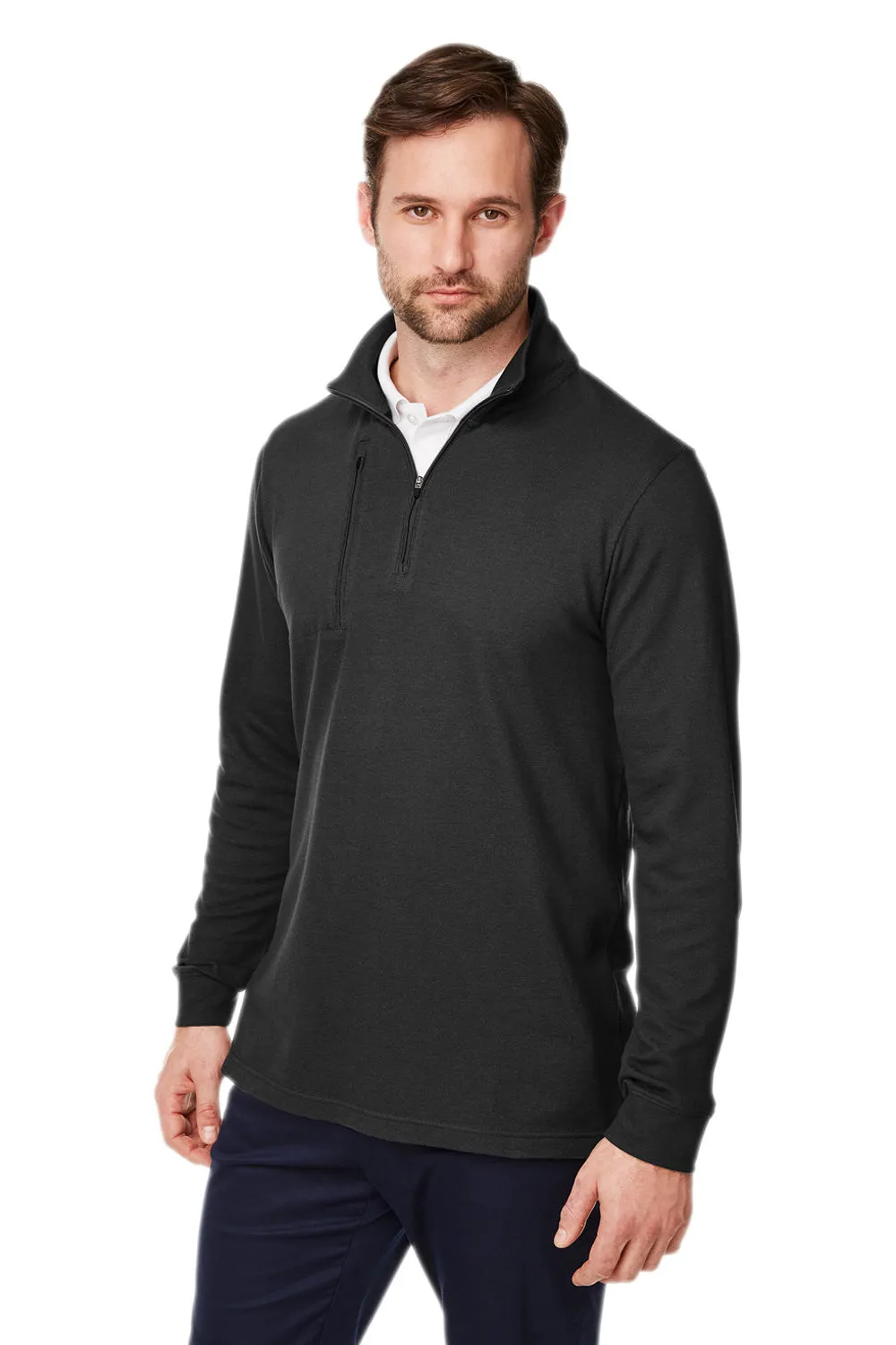 Devon & Jones Mens New Classics Performance Moisture Wicking 1/4 Zip Sweatshirt w/ Pocket - Black