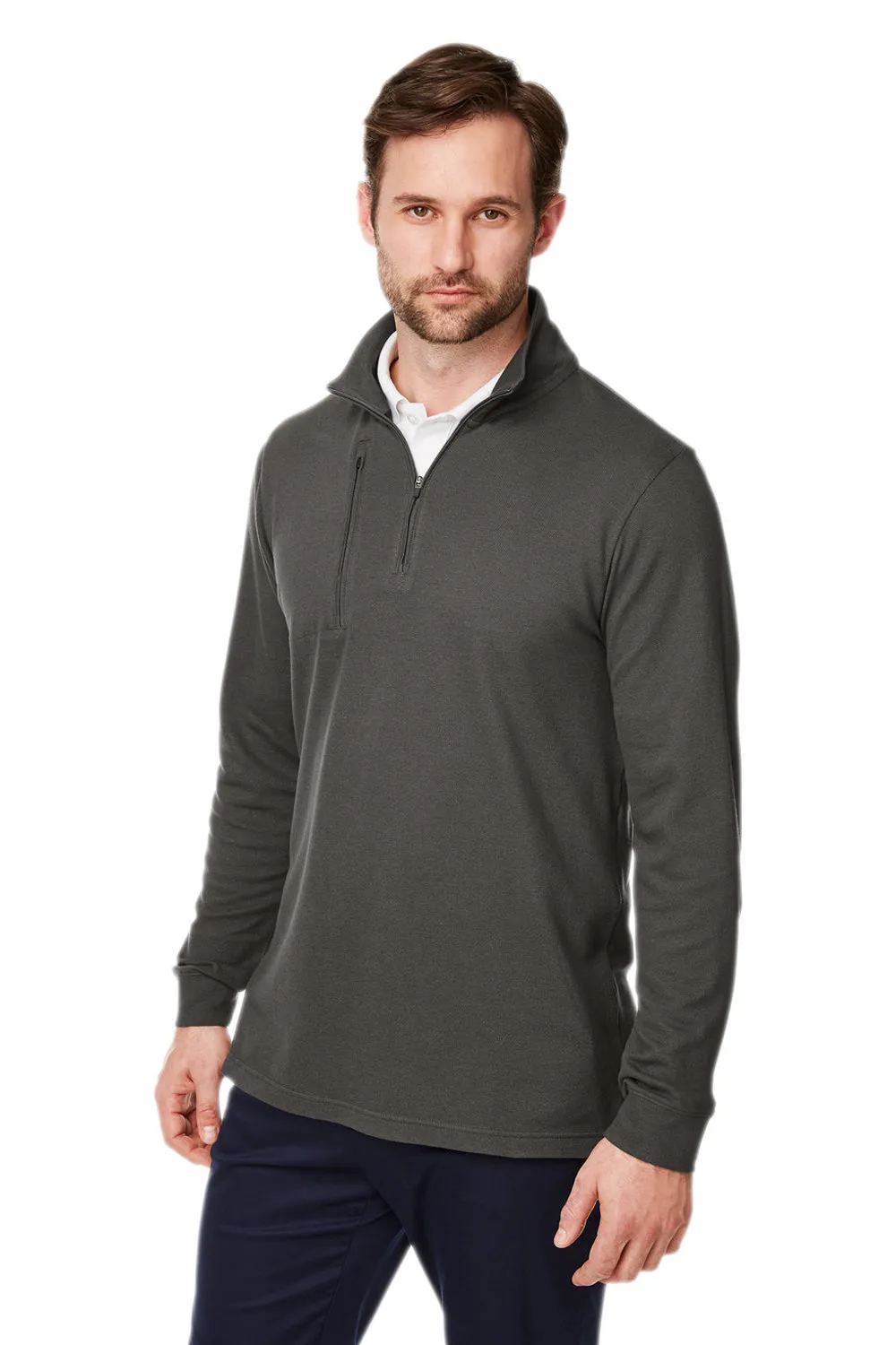 Devon & Jones Mens New Classics Performance Moisture Wicking 1/4 Zip Sweatshirt w/ Pocket - Graphite Grey