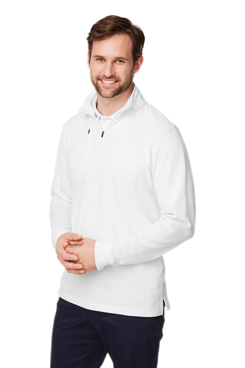 Devon & Jones Mens New Classics Performance Moisture Wicking 1/4 Zip Sweatshirt w/ Pocket - White
