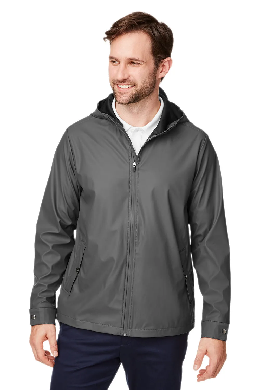 Devon & Jones Mens New Classics Prescott Water Resistant Full Zip Hooded Rain Jacket - Graphite Grey