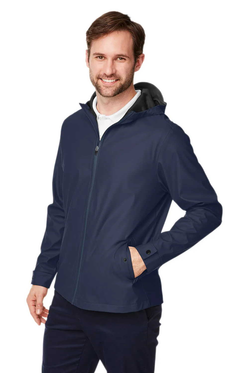 Devon & Jones Mens New Classics Prescott Water Resistant Full Zip Hooded Rain Jacket - Navy Blue