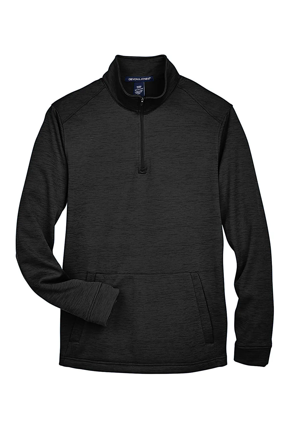 Devon & Jones Mens Newbury Fleece 1/4 Zip Sweatshirt w/ Pouch Pocket - Heather Black